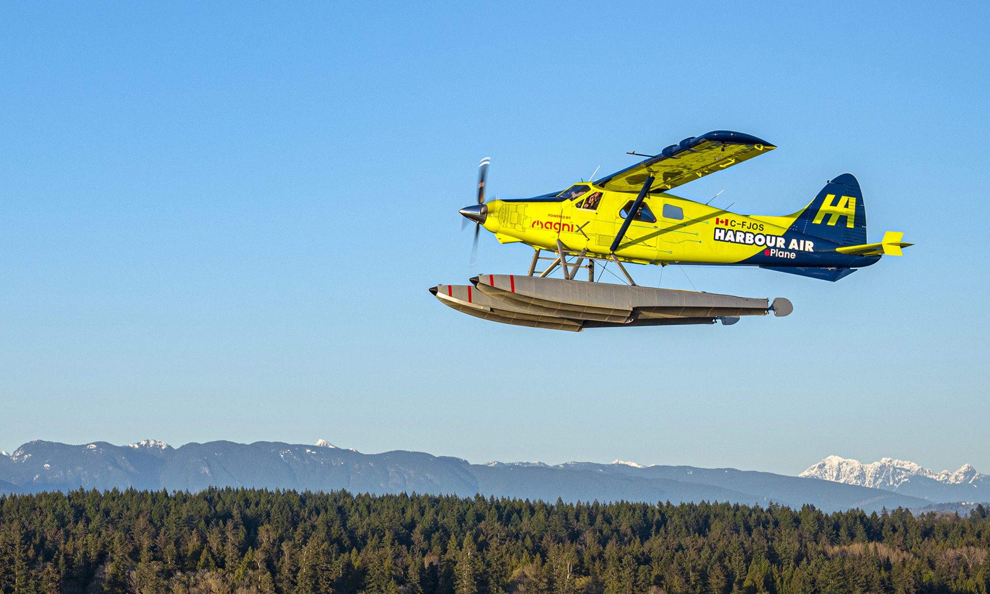 Harbour Air's eBeaver, powered by magniX, shown during a recent test flight. The next iteration of ePlanes will include battery power supplied by H55.