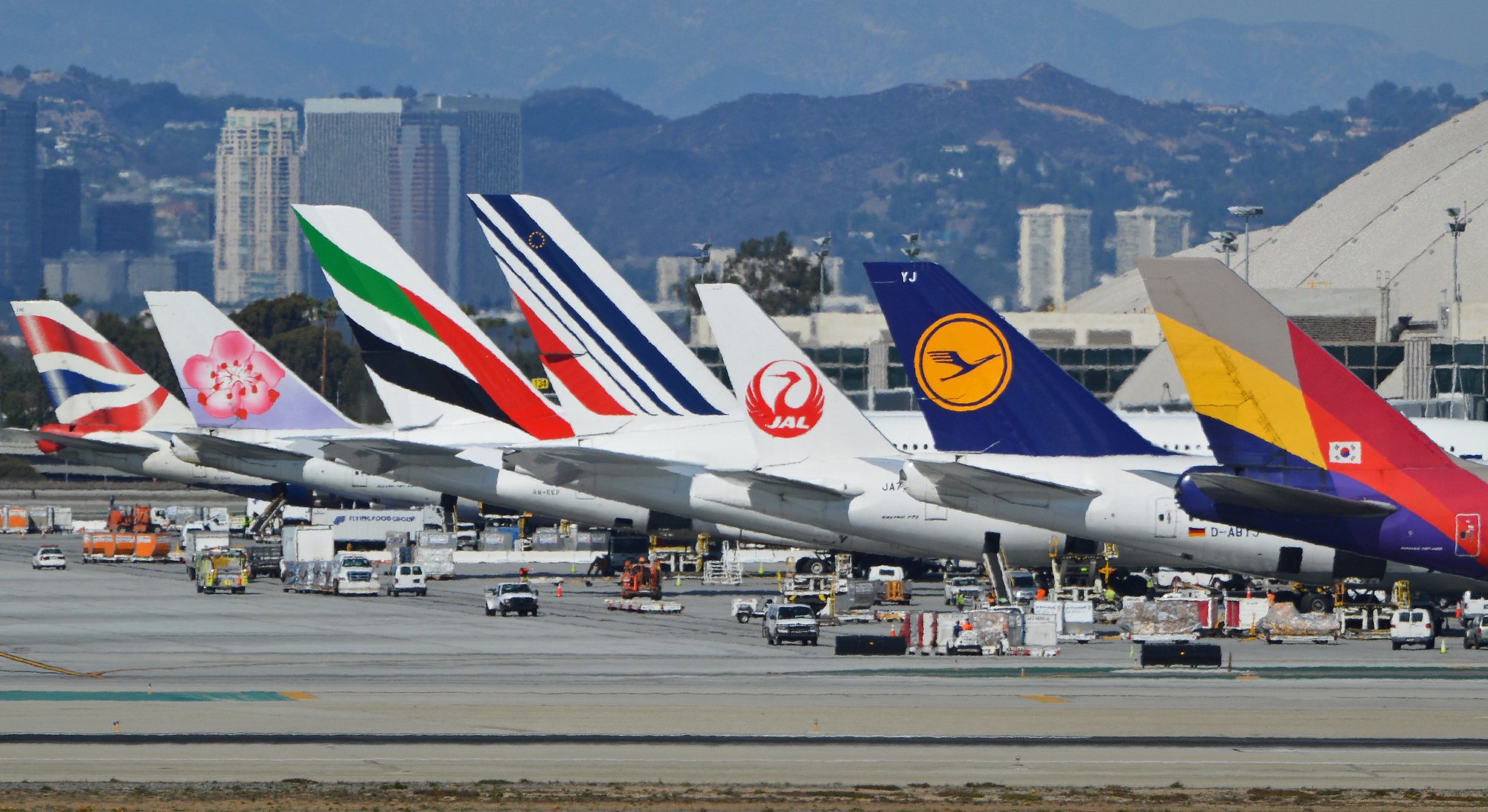 airplanes lined up at the airport