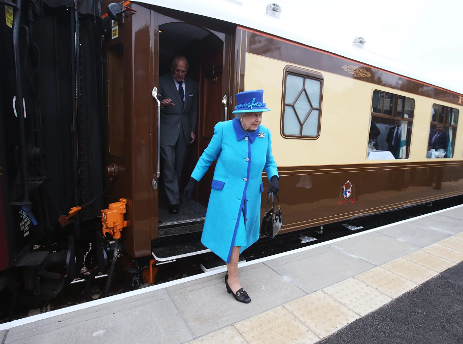Queen Elizabeth on a train